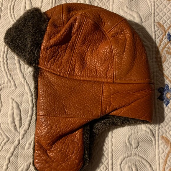 Mens Beautiful Vintage Leather Bomber Hat - Picture 2 of 3